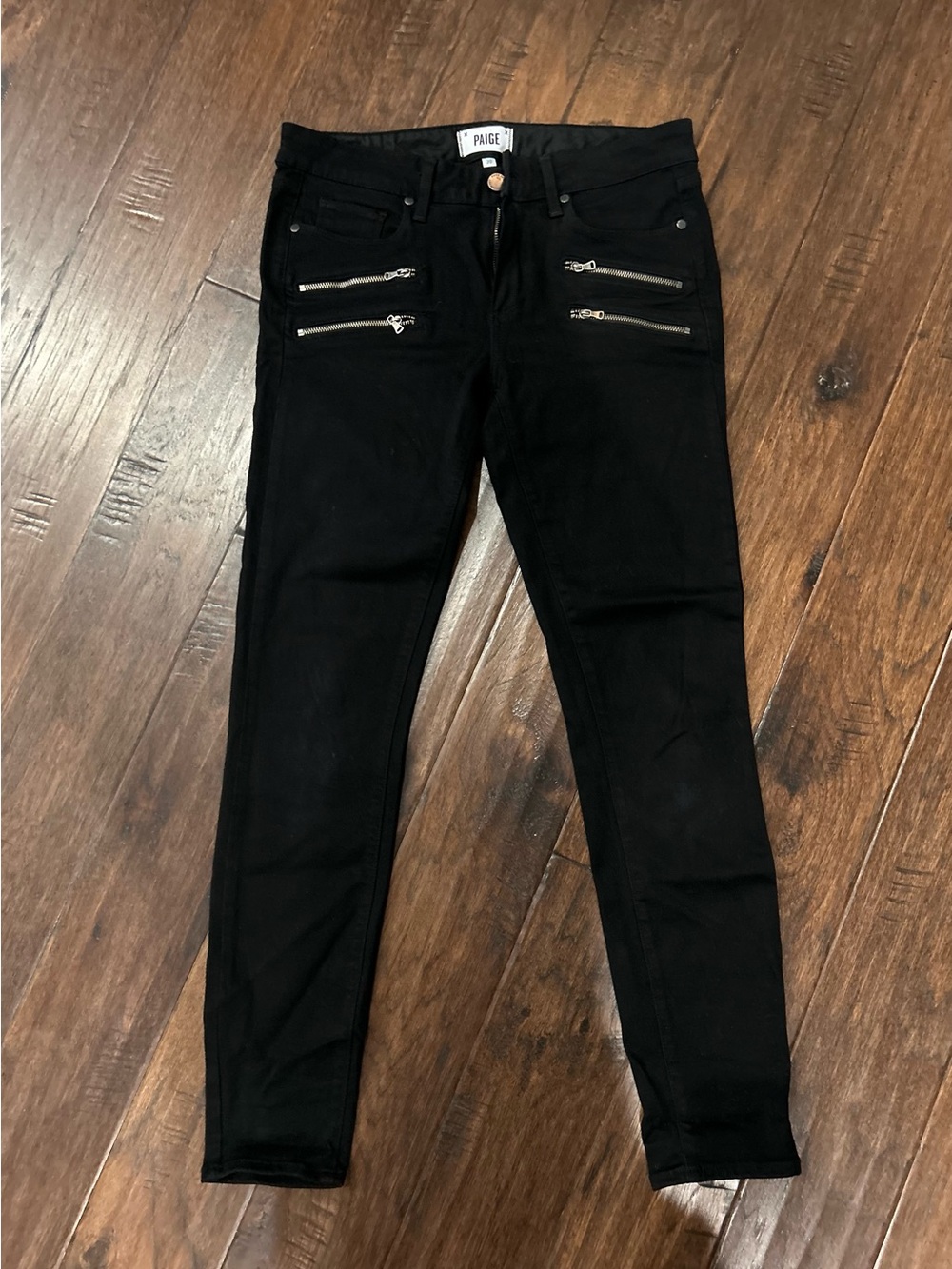 PAIGE Black Skinny Jeans with Silver Zipper Details